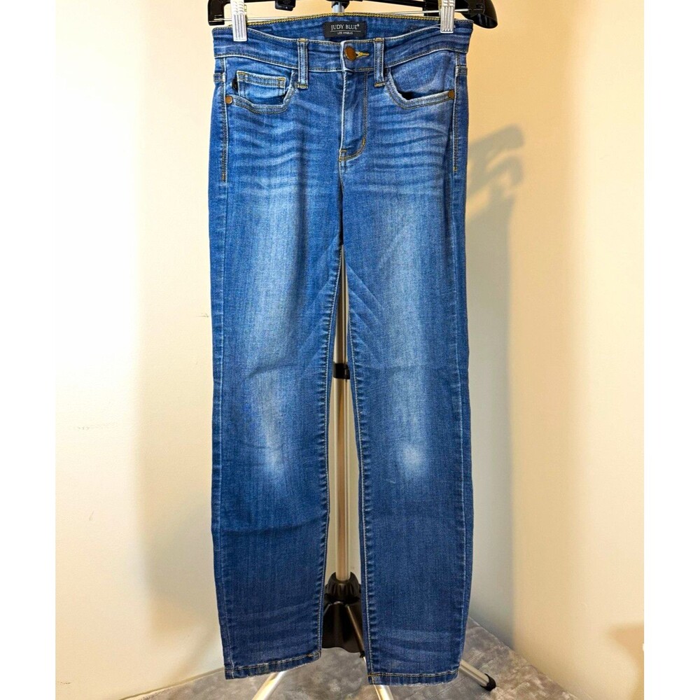 Judy Blue Women's Skinny Jeans Blue Solid Denim 5-Pocket Button Closure